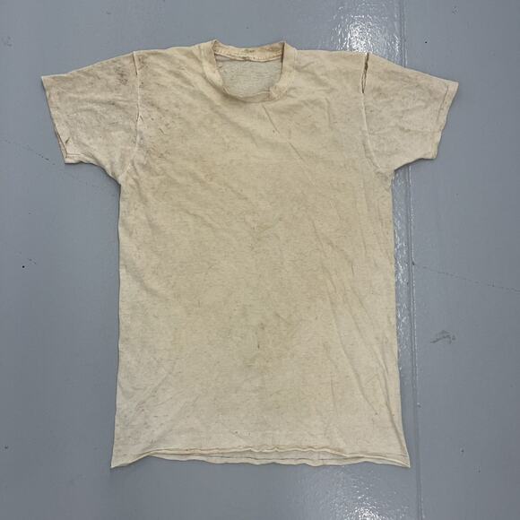 Vintage 60s White Distressed Cotton Blank T-Shirt - Picture 1 of 4